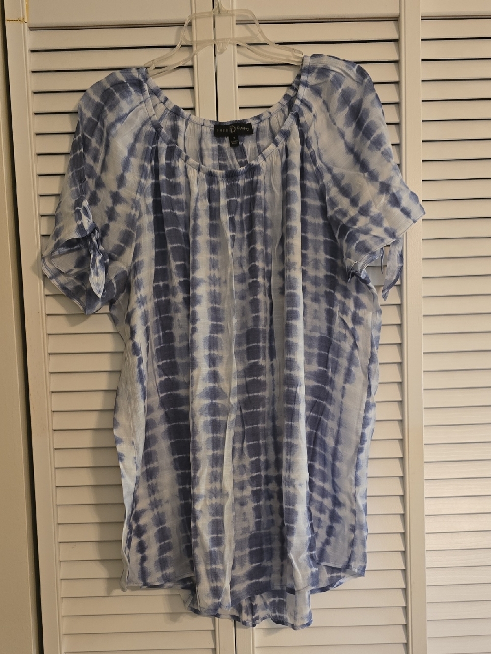 Fred David Blue & White Tie-Dye Short Sleeve Blouse